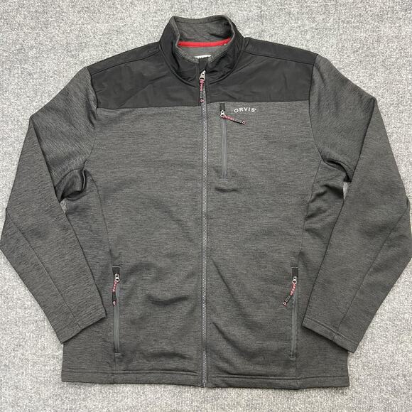 Orvis Jacket Mens Large Gray Black Full Zip Outdoor Performance Fleece Pockets - Picture 1 of 10